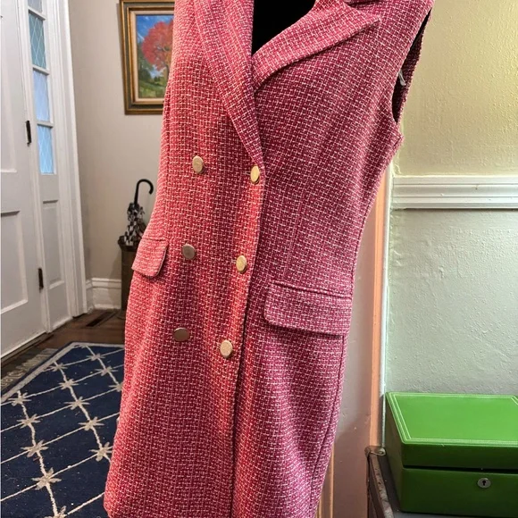 Nicole Miller Pink Tweed Dress with Gold Accents - Picture 4 of 16